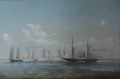 Orlogsskibet Hekla et kamp med tyske kanonbade 16 août 1850 Batailles navale